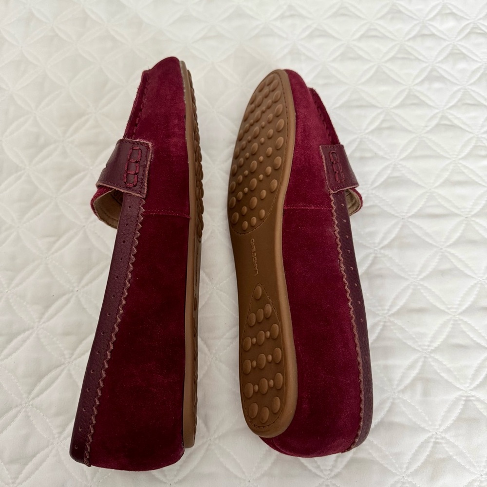 Lands' End Women's Burgundy Suede Slip-On Penny Loafers Flats Mocs Size 7.5 Wide - Picture 7 of 11